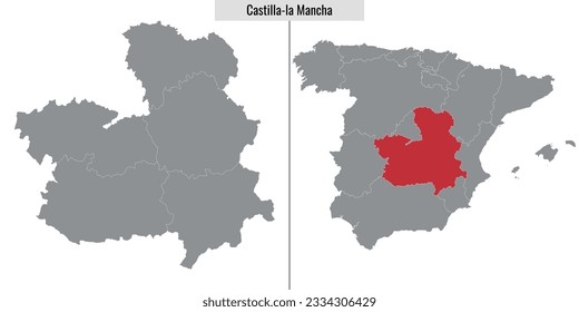 map of Castilla-La Mancha autonomous community of Spain and location on Spanish map