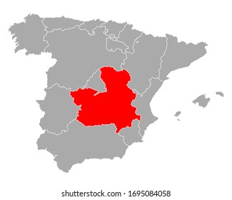 Karte von Kastilien-La Mancha in Spanien auf Weiß