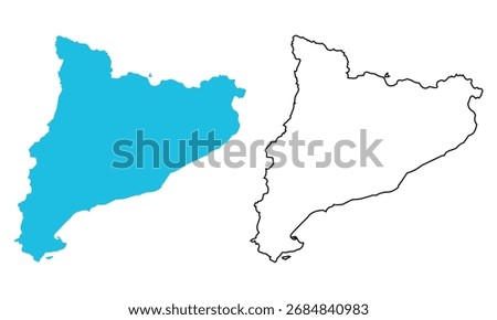map of Catalonia autonomous community of Spain. Map with detailed outlines and blue silhouettes