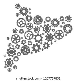 Map of Catalonia formed with gray engine symbols. Vector abstract collage of map of Catalonia with machinery symbols. Engineering flat design for industry posters.