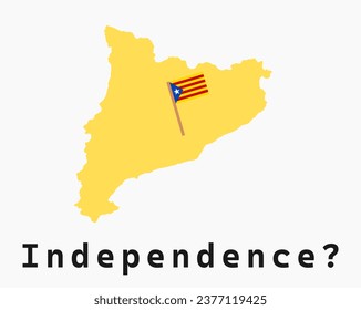 Map of Catalonia With Little Flag and Question of Independence