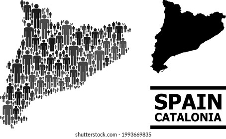 Map of Catalonia for political promotion. Vector population mosaic. Mosaic map of Catalonia done of population pictograms. Demographic concept in dark gray color tints.