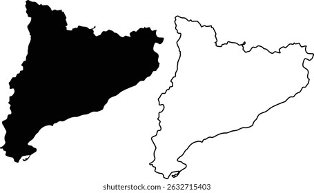 Map of Catalonia Spain Silhouette Flat And Outline Design