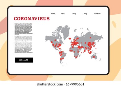 Map caution coronavirus travel alert concept 2019-nC0V outbreak. Stop pandemic COVID-19 microbe. The virus attacks the respiratory tract, infections medical health risk . Flat simple cartoon style