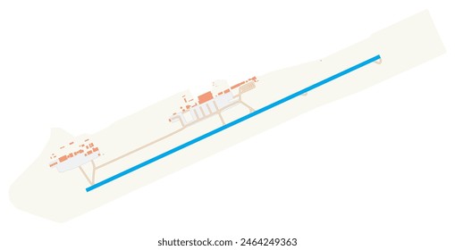 Map of Cayenne - Felix Eboue Airport (Guyane). IATA-code: CAY. Airport diagram with runways, taxiways, apron, parking areas and buildings. Map Data from OpenStreetMap.