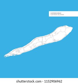 Map of Cayman Brac Island, Cayman Islands, contains geography outlines for land mass, water, major roads and minor roads.