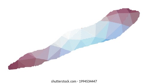 Map of Cayman Brac. Low poly illustration of the island. Geometric design with stripes. Technology, internet, network concept. Vector illustration.