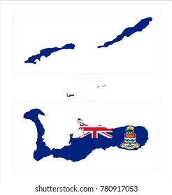 Mapa De Las Islas Caimán (Reino Unido) Con Bandera Aislada Sobre Fondo Blanco.