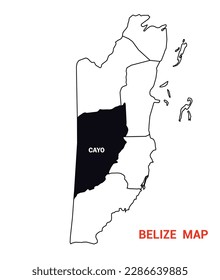 Map of Cayo, Map of Belize, Belize an outline district map fill color, Map of Belize states Vector Illustration with district name.