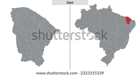 map of Ceara state of Brazil and location on Brazilian map