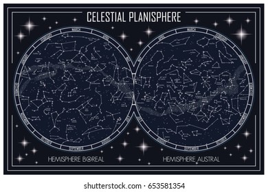 map of the celestial planisphere and the constellations