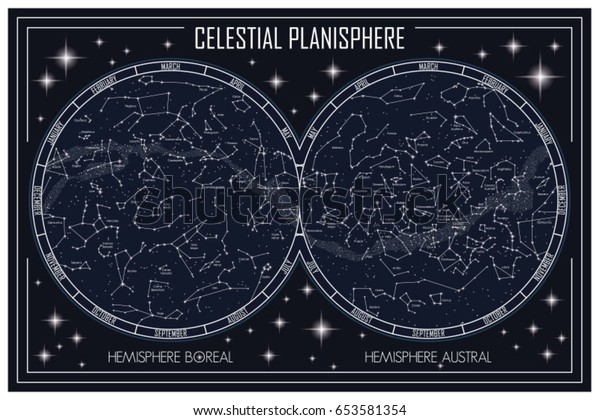 map\
of the celestial planisphere and the\
constellations
