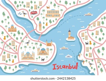 Map of the center of Istanbul with attractive points