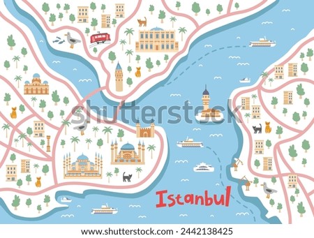 Map of the center of Istanbul with attractive points