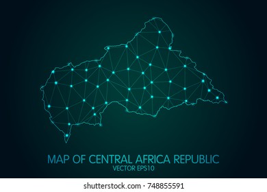 Map of Central Africa Republic - With glowing point and lines scales on the dark gradient background, 3D mesh polygonal network connections.Vector illustration eps 10.