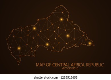 Map of Central African Republic - Abstract mash line and point scales on dark background. 3D mesh polygonal network connections.Vector illustration eps 10. 