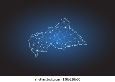 Map of Central African Republic- Abstract mash line and point scales on circuit dark background. Wire frame 3D mesh polygonal network line, design sphere, dot and structure. Vector illustration.