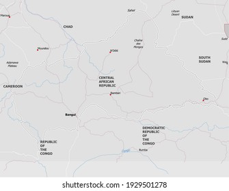 Map of Central African Republic. Map is drawn in high detail and for clarity shows only major cities. Country is drawn with neighboring countries.