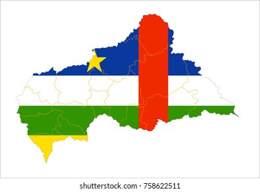 Karte der Zentralafrikanischen Republik mit Flagge einzeln auf weißem Hintergrund.