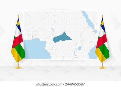 Map of Central African Republic and flags of Central African Republic on flag stand. Vector illustration for diplomacy meeting.