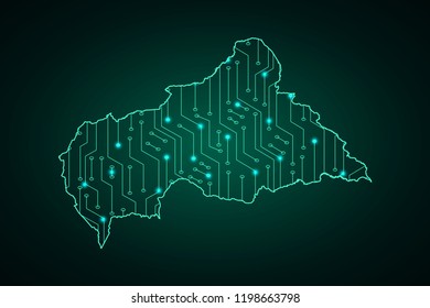 Map of Central African Republic, network line, design sphere, dot and structure on dark background with Map Central African Republic, Circuit board. Vector illustration. Eps 10