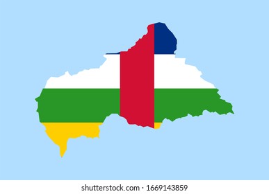 Mapa de la República Centroafricana con fondo azul, bandera de la República Centroafricana.