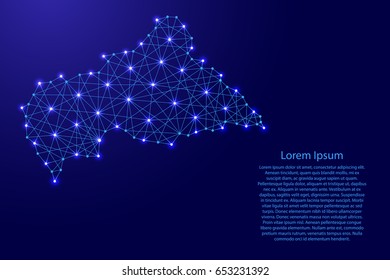 Map of Central African Republic from polygonal blue lines and glowing stars vector illustration