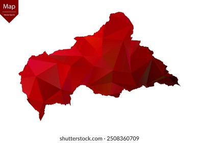 Mapa de República Centroafricana - Rojo Geométrico Rumpled Triangular, Diseño Poligonal. Ilustración vectorial eps 10.