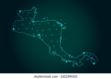 Map of central america - Abstract mash line and point scales on dark gradient background. Wire Frame 3D mesh polygonal network line, design sphere, dot and structure. Vector illustration eps 10