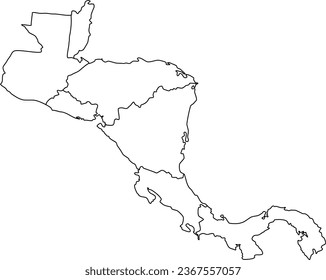 Map of Central America With Borders and Medium Outline