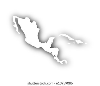 Map of Central America and the Caribbbean with shadow