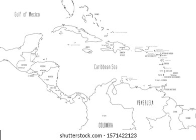 Map Of Central America And Caribbean. Handdrawn Doodle Style. Vector Illustration.