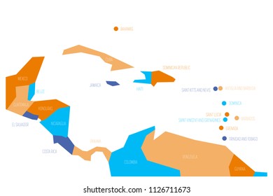 Map of Central America and Caribbean. Simlified schematic vector map in four color scheme.
