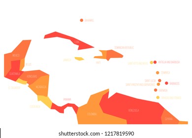 Map of Central America and Caribbean. Simlified schematic vector map in shades of orange.