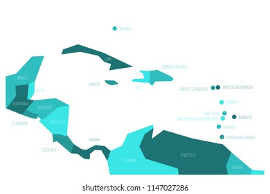 Map of Central America and Caribbean. Simplified schematic vector map in shades of turquoise blue.