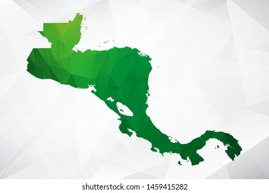 Map of Central America - Green Geometric Rumpled Triangular , Polygonal Design For Your . Vector illustration eps 10