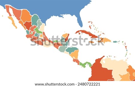 Map of central america isolated modern colorful style. for website layouts, background, education, precise, customizable, Travel worldwide, map silhouette backdrop, earth geography, political,reports.