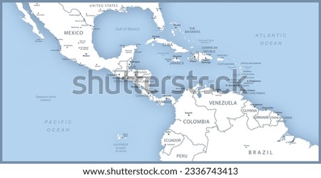Map of Central America with names of countries, capitals and cities. Vector illustration