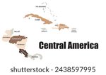 Map of Central America, Central America map,  Perfect for Business concepts, Vector, isolated simplified, illustration icon backgrounds, backdrop, chart, label, sticker, banner. Worldwide 🌎 