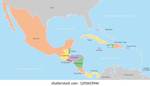 Map of Central America (with german inscription)