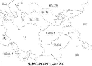 Map of Central Asia. Handdrawn doodle style. Vector illustration.
