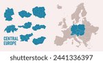 Map of Central Europe. Includes Switzerland, Germany, Poland, Hungary, and Austria with regional divisions. Isolated on a white background. Highly detailed vector illustration.