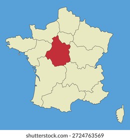 Mapa de Centre-Val de Loire em um mapa vetorial de França. Regiões da França. Ilustração vetorial.