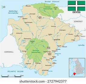 Mapa del condado ceremonial de Devon, Inglaterra, Reino Unido