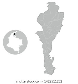 Map of Cesar Department of Colombia with borders of the Municipalities - Vector
