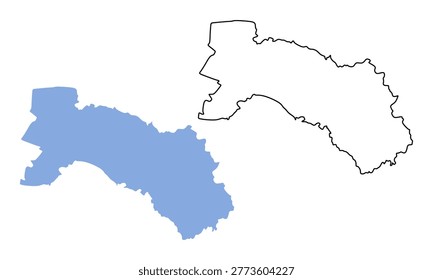 Map of Chachoengsao, a province in Thailand. Map in different styles of outline and blue silhouette