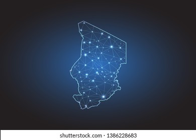 Map of Chad - Abstract mash line and point scales on circuit dark background. Wire frame 3D mesh polygonal network line, design sphere, dot and structure. Vector illustration eps 10.