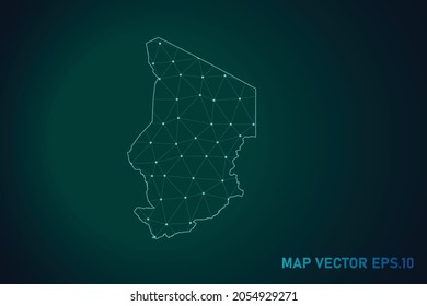 Map of chad - Abstract mash line and point scales on dark gradient background. Wire Frame 3D mesh polygonal network line, design sphere, dot and structure. Vector illustration eps 10.