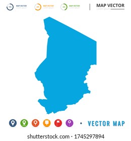 Map of Chad blue and set pin icon.