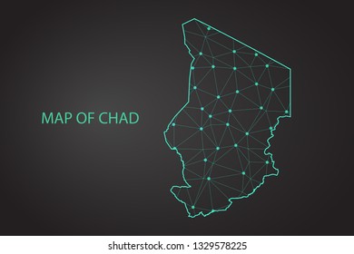 Map of Chad - With glowing point and lines scales on the dark gradient background, 3D mesh polygonal network connections. - Vector
